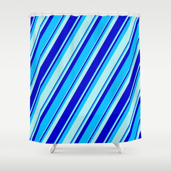 Turquoise, Blue, and Deep Sky Blue Colored Pattern of Stripes Shower Curtain