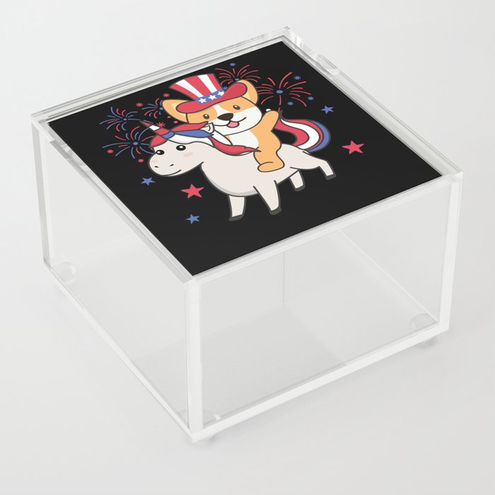 Corgi With Unicorn For The Fourth Of July Acrylic Box