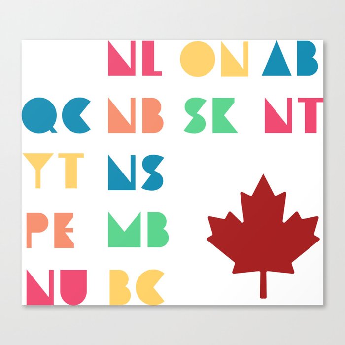 All 13 Canada Provinces and Territories with Maple Canvas Print