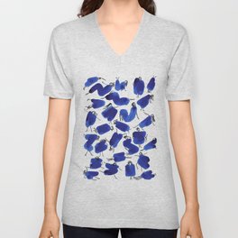 Doodle girl blue pattern abstract illustration V Neck T Shirt