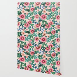 Colorful Tropical Vintage Flowers Abstract Wallpaper