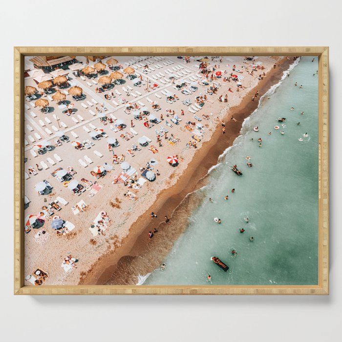 Beach Print, Aerial Summer Beach Fun Photography, Aerial People Photography, Sea Beach Print, Ocean Print, Beach Art, Home Decor Art Print Serving Tray