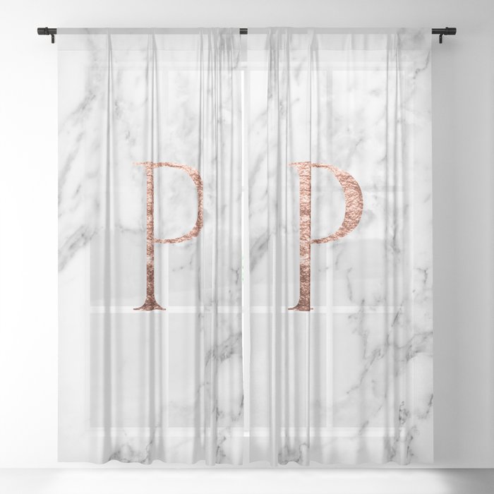 Monogram rose gold marble P Sheer Curtain