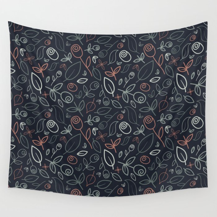 Roses and Leaves Dark Wall Tapestry