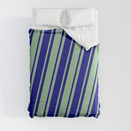 [ Thumbnail: Dark Sea Green & Blue Colored Striped/Lined Pattern Comforter ]