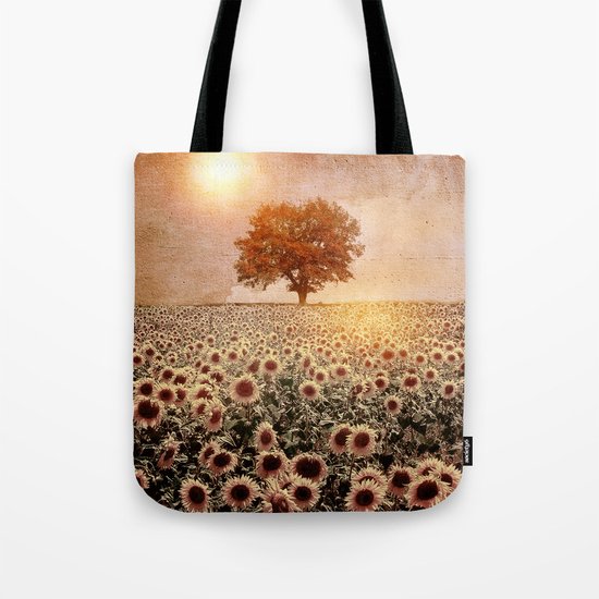 lone tree & sunflowers field (colour option) Tote Bag