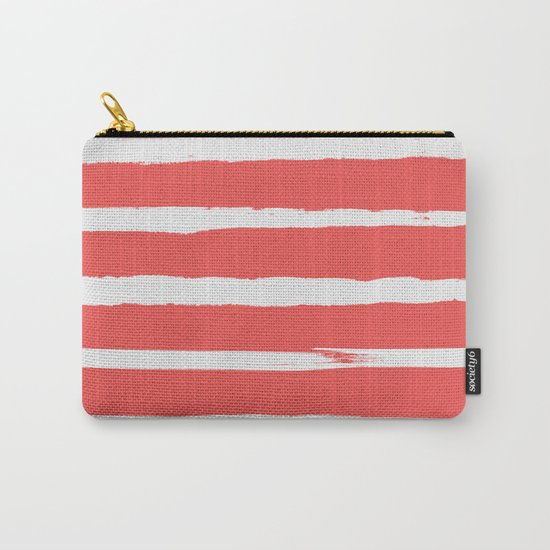 Irregular Hand Painted Stripes Coral Red Carry-All Pouch