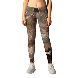 Brown Marble Agate Gold Glitter Glam #2 (Faux Glitter) #decor #art #society6 Leggings