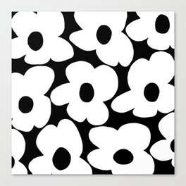White Retro Flowers Black Background #decor #society6 #buyart Canvas Print