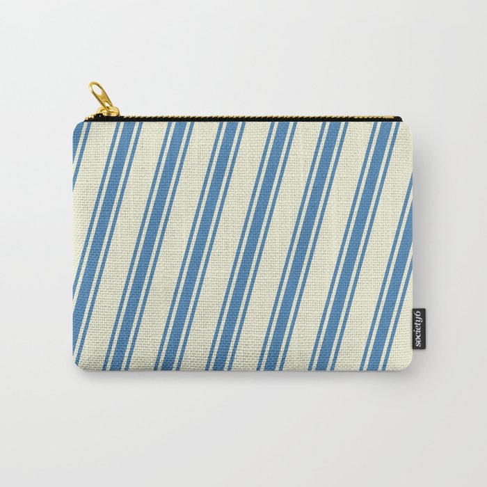 Beige and Blue Colored Pattern of Stripes Carry-All Pouch