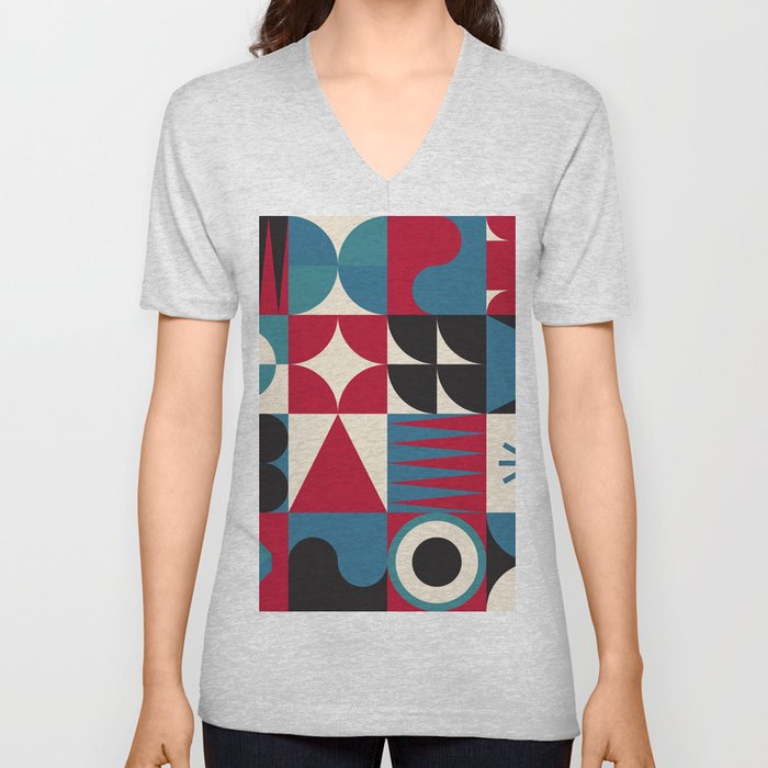 Funky neo geometry pattern vintage design with vibrant colors and simple shapes V Neck T Shirt