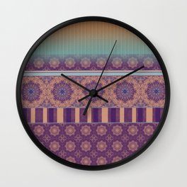Purple Teal Orange Boho Mandala Tile Ombre Mixed Pattern Wall Clock