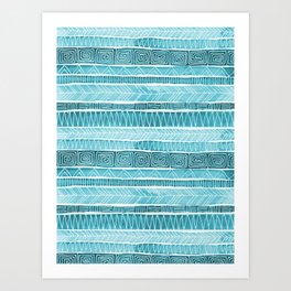 Watercolor Patterned Stripes - Ocean Turquoise Art Print