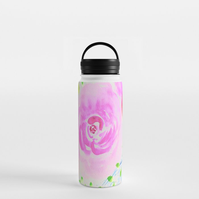 Watercolor Pink Flowers Water Bottle