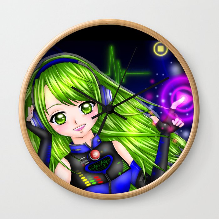 Press the Play Button - Anime Girl with Headphones Wall Clock