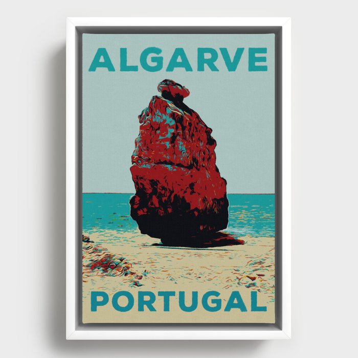 Algarve Portugal vintage travel, Marinha beach Framed Canvas