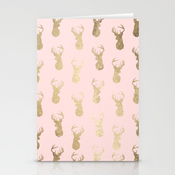 Modern faux gold deer head pattern on blush pink Stationery Cards