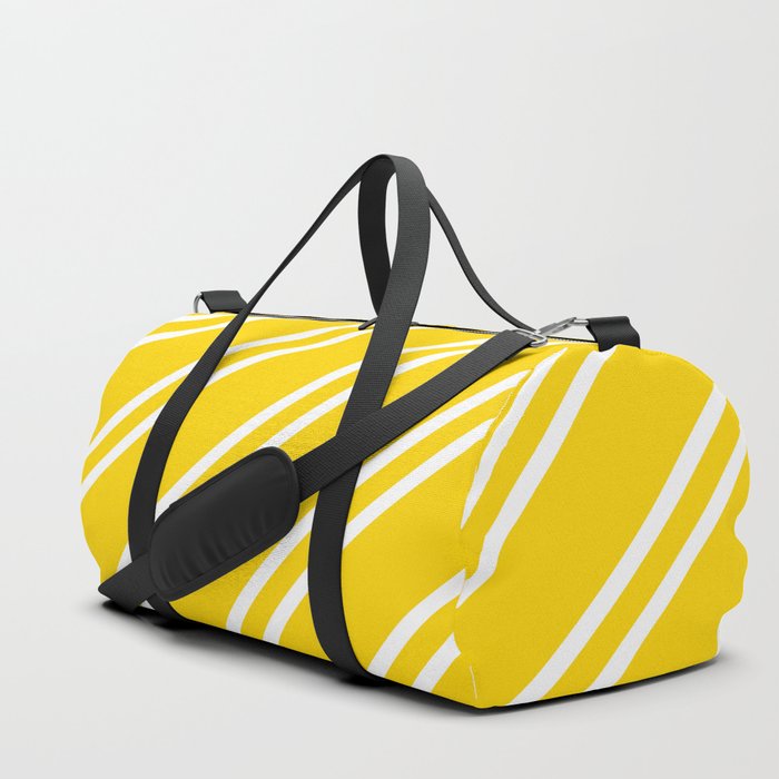 Yellow and White Diagonal lines pattern Duffle Bag