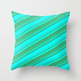 [ Thumbnail: Sea Green and Aqua Colored Lined Pattern Throw Pillow ]