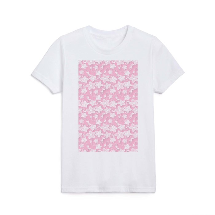 White Lace Floral On Pink Elegant Collection Kids T Shirt