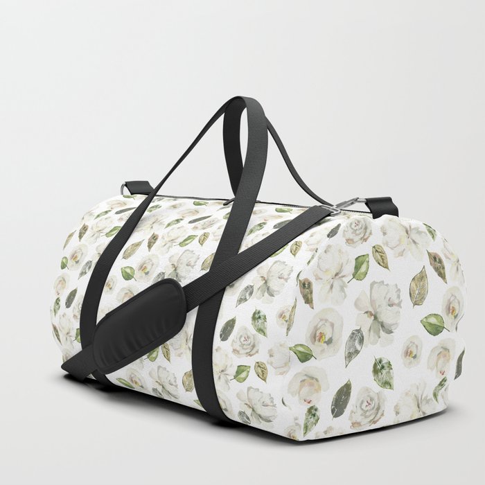 Modern off white green watercolor hand painted floral Duffle Bag