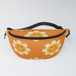 Retro Smiley Floral Face Pattern in Orange, Yellow & Brown Fanny Pack