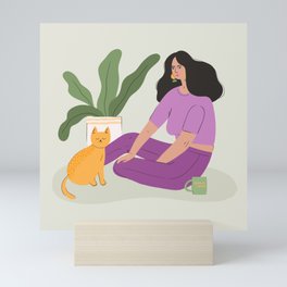 A Lady & her Cat Mini Art Print
