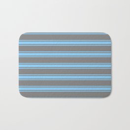 [ Thumbnail: Grey and Light Sky Blue Colored Lines Pattern Bath Mat ]