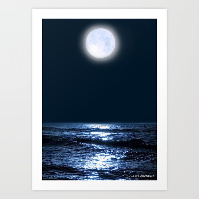 Moon And Sea Art Print By Lara Pran Society6