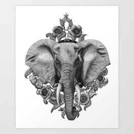 Elephant & Poppies  Art Print