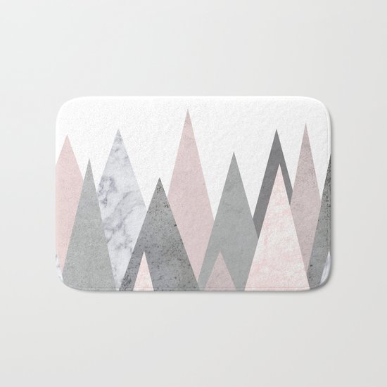 BLUSH MARBLE GRAY GEOMETRIC MOUNTAINS Bath Mat