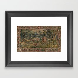 Antique 16th Century Pastoral Hunting Scene Flemish Tapestry Framed Art Print