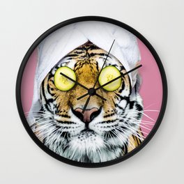 Tiger in a Towel Wall Clock | Tiger, Digital Manipulation, Bath, Teen, Wellness, Spa, Girly, Salon, Cat, Cute 