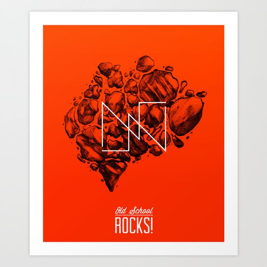 Old School Rocks (Orange Rock Version) Art Print