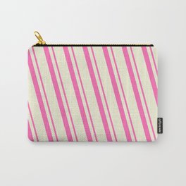 [ Thumbnail: Hot Pink & Beige Colored Lined Pattern Carry-All Pouch ]