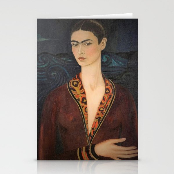 Frida Kahlo self portrait in a velvet dress painting for home and wall decor  Stationery Cards