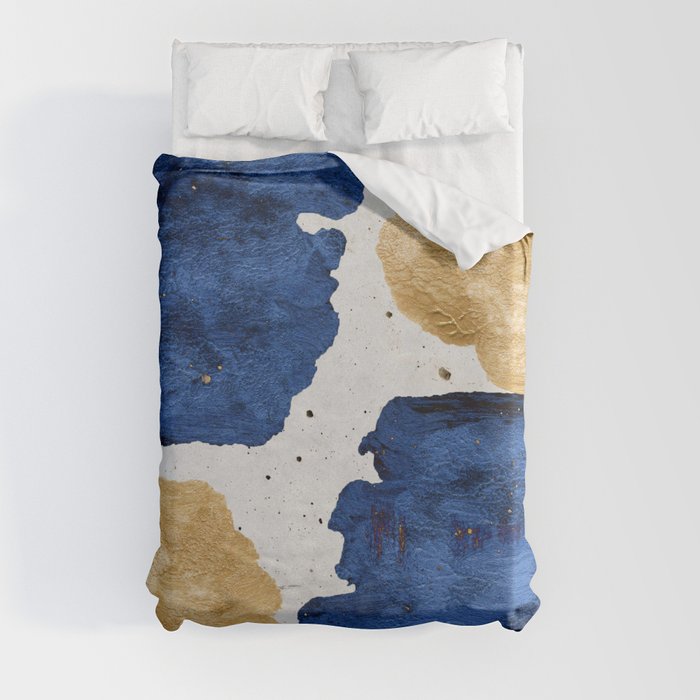 Gold and Navy Blue paint Duvet Cover