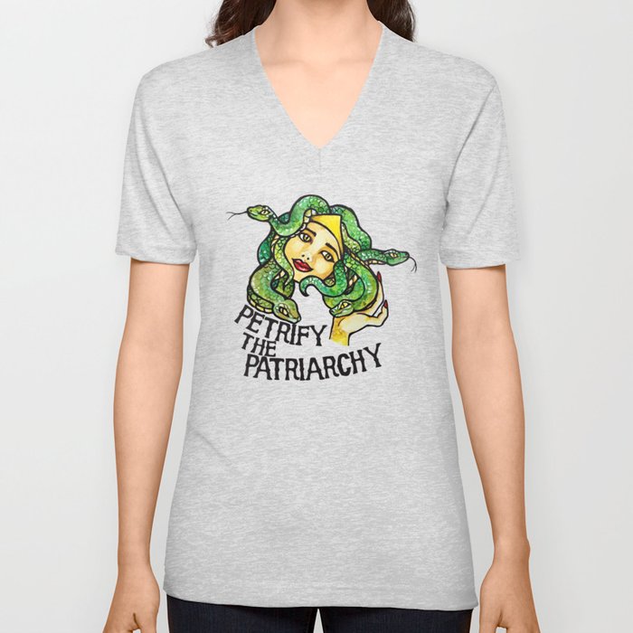 Petrify the Patriarchy Medusa Feminist V Neck T Shirt by BubbSnugg ...