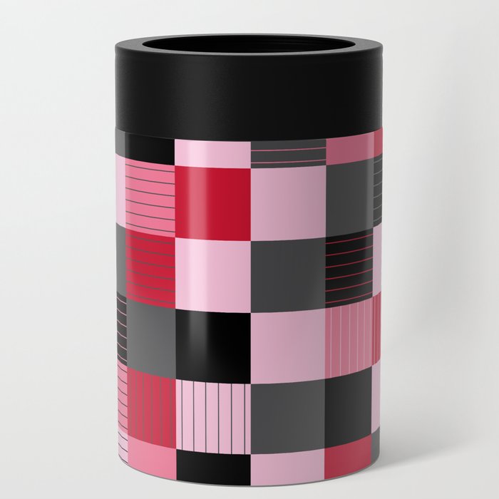 Valentine's Day Black, Red, Pink, & Grey Checkered Plaid Pattern Can Cooler