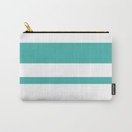 Mixed Horizontal Stripes - White and Verdigris Carry-All Pouch | Lines, Verdigris, Stripes, Graphicdesign, White, Digital, Pattern, Figurative, Cyan, Verdigrisstripes 