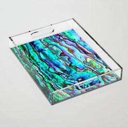 Glowing Aqua Abalone Shell Mother of Pearl Acrylic Tray