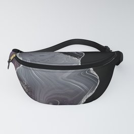 Black & Silver Glitter Agate Texture 02 Fanny Pack