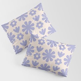 Scandi Floral Grid Retro Flower Pattern in Light Periwinkle Purple and Cream Pillow Sham