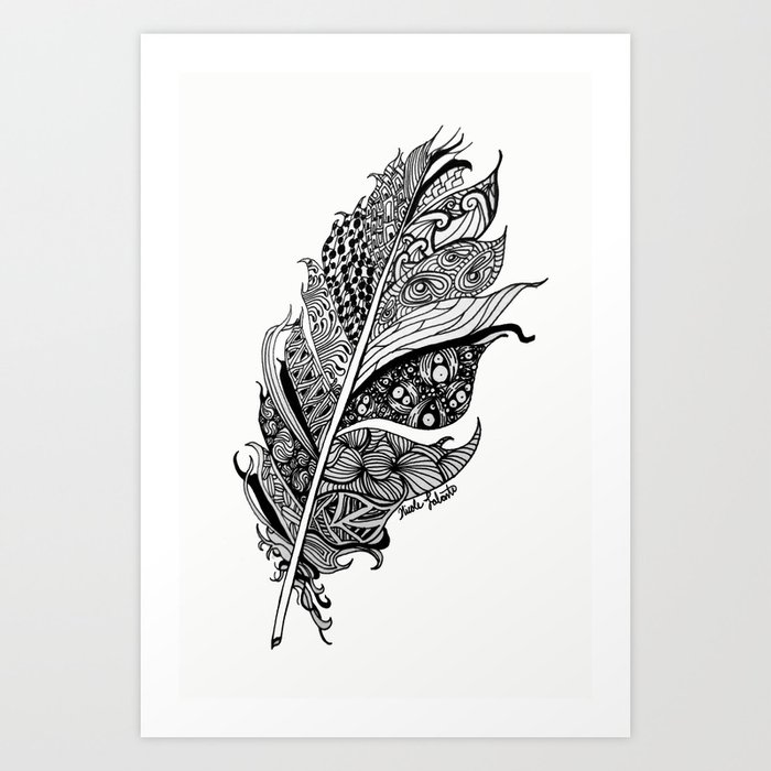 Black and White Feather Plumes Print