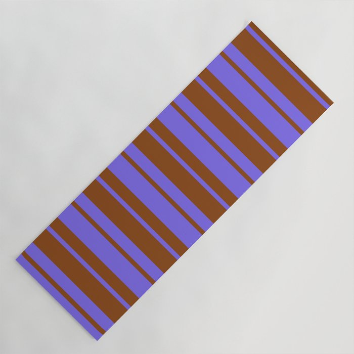 Medium Slate Blue & Brown Colored Stripes/Lines Pattern Yoga Mat