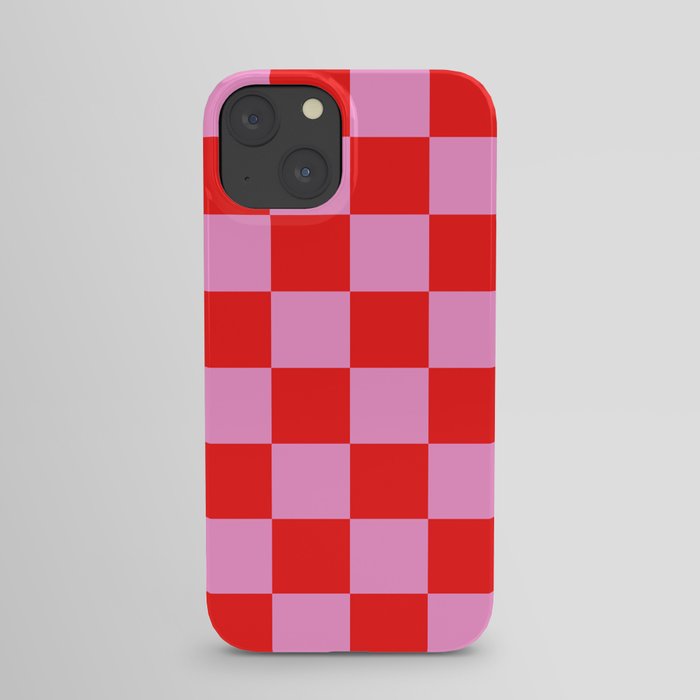 Pink Checkered And Red Bright Modern Shape Geometric Pattern iPhone Case