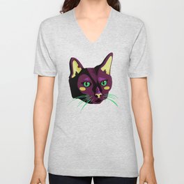Graphic Cat Head - Purple Palette V Neck T Shirt