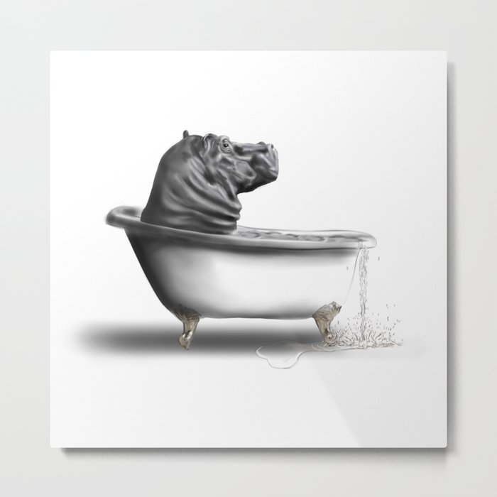 Hippo in Bath Metal Print