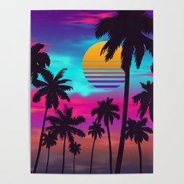 Gorgeous Crimson Sunset Synthwave Poster