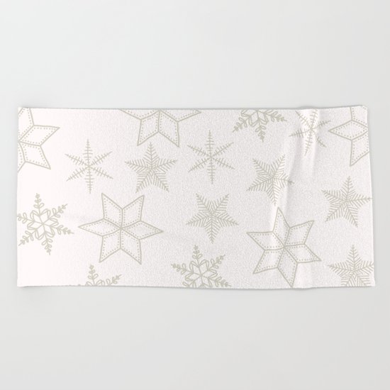 Beige Snowflakes on white background Beach Towel